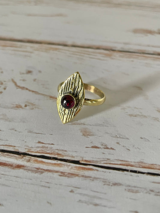 Garnet Brass Ring - Size 7