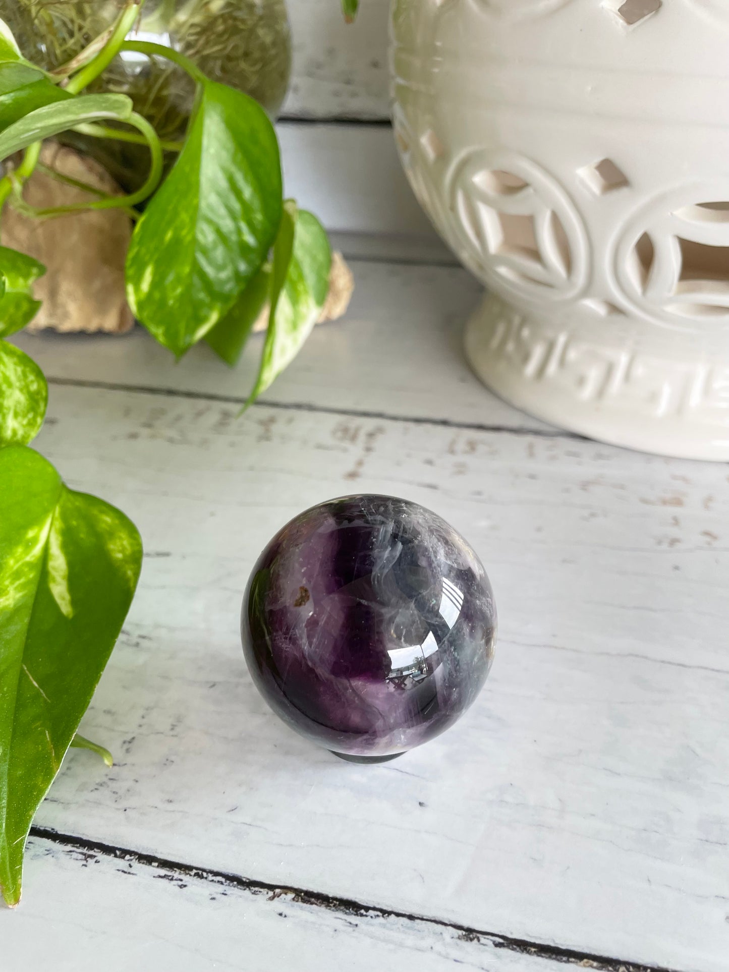 Rainbow Fluorite Sphere Includes Wooden Holder