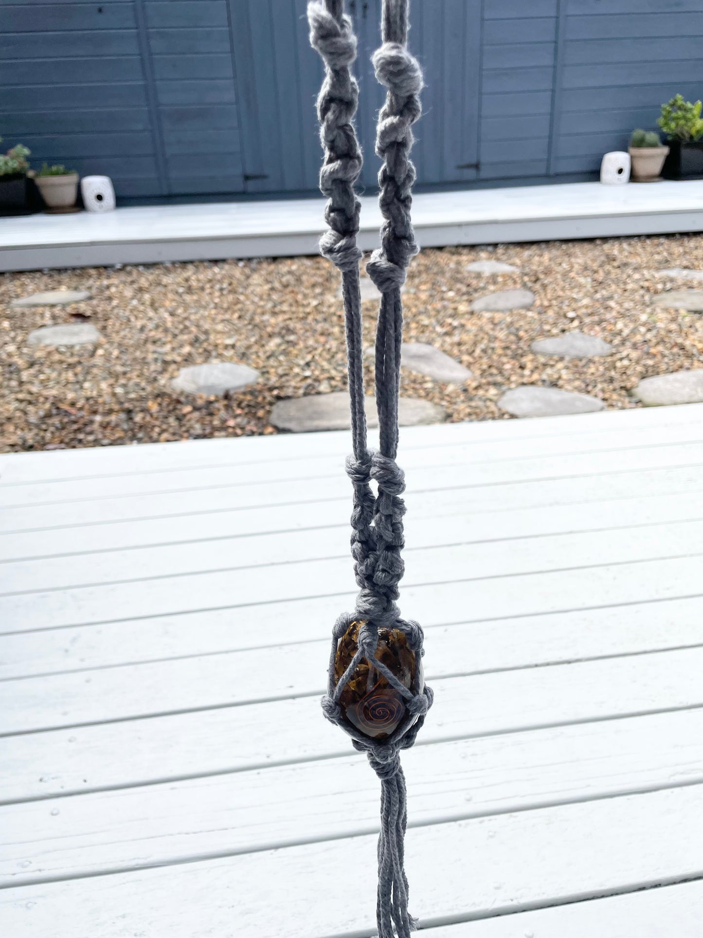 Made by Wayne Macrame Hanging - Tigers Eye Orgone
