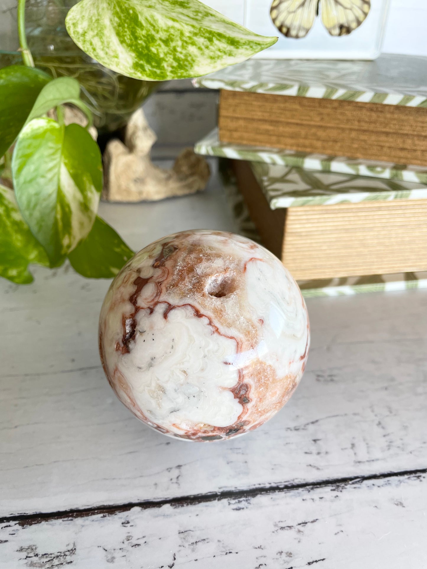 Amber Calcite Sphere Includes Wooden Holder