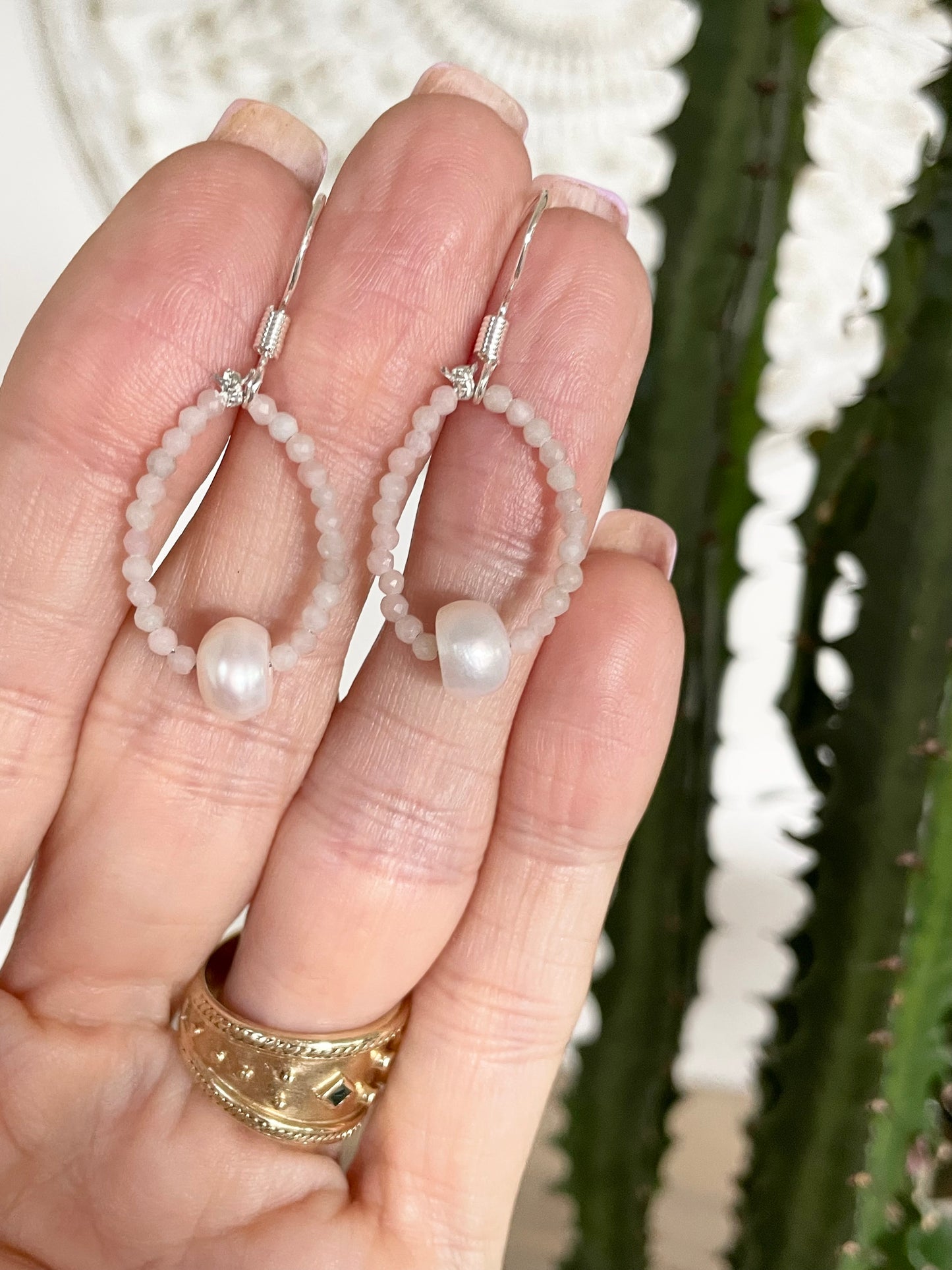 Faceted Pink Opal/Pearl Dangles