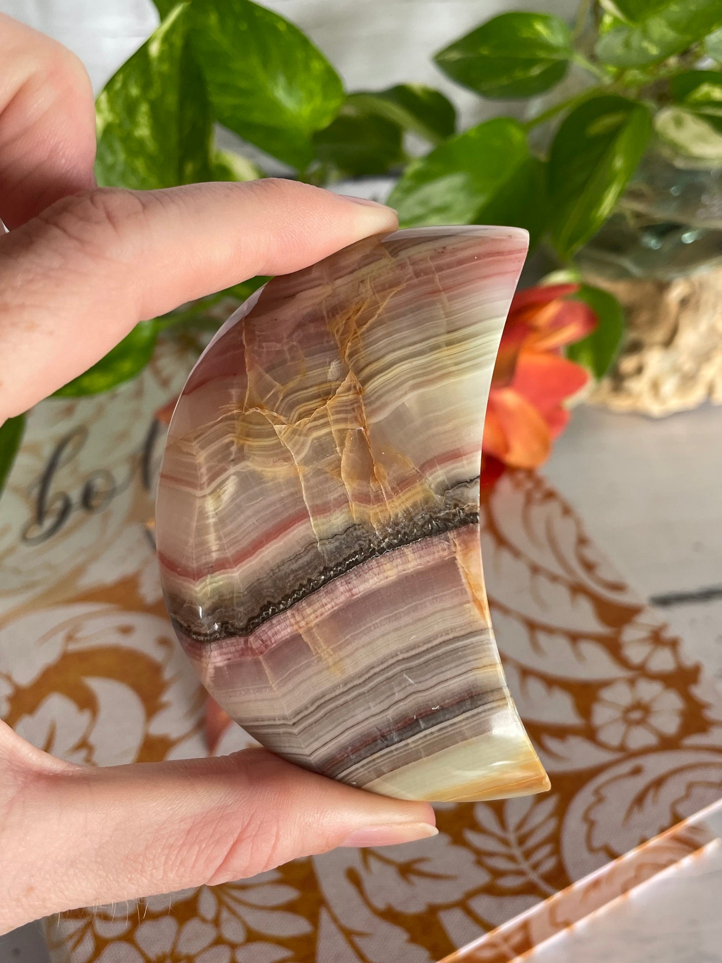 Pink Banded Onyx Moon