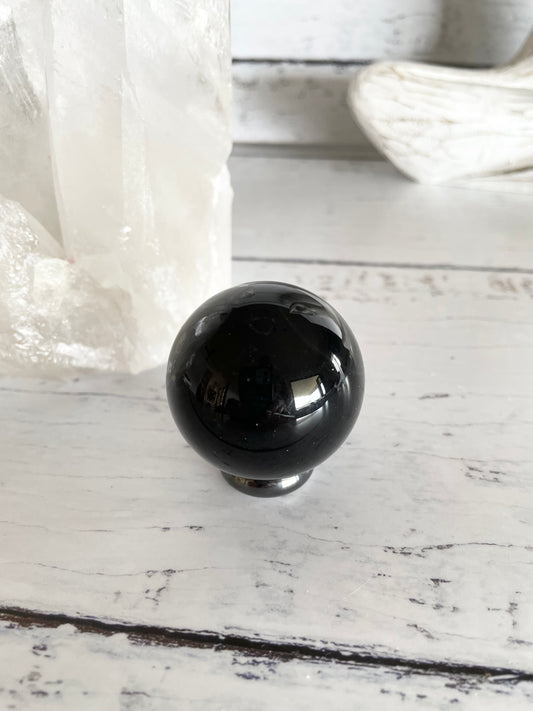 Black Obsidian Sphere includes wooden holder