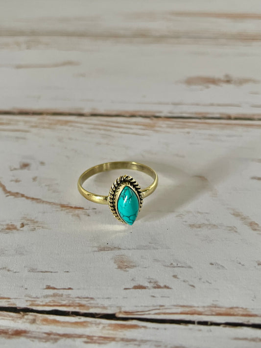 Turquoise Brass Ring - Sizes listed