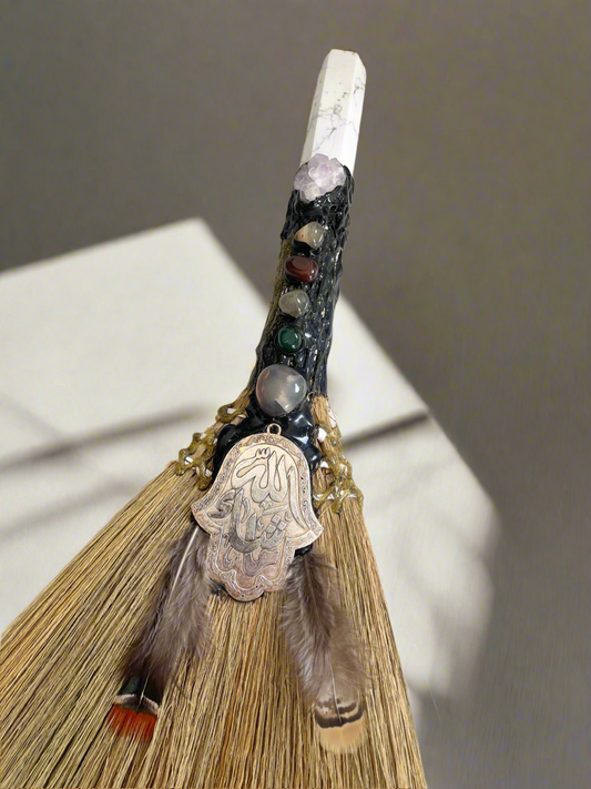 Crystal Feather Besom ~ White Howlite