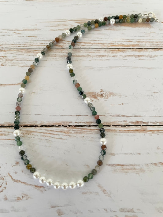 Indian Agate & Pearl Faceted Necklace - Made by Wayne