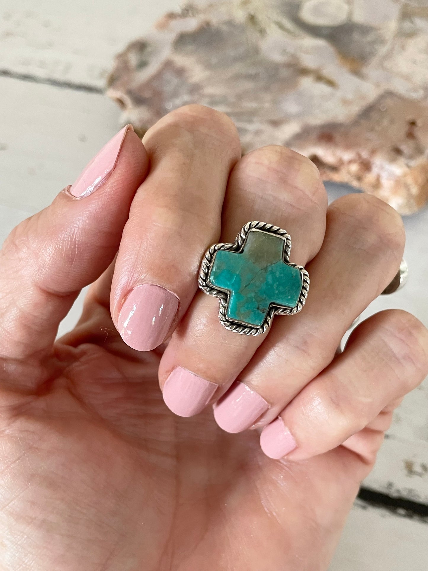 Kingman Turquoise Ring ~ adjustable size 6.5-8.5