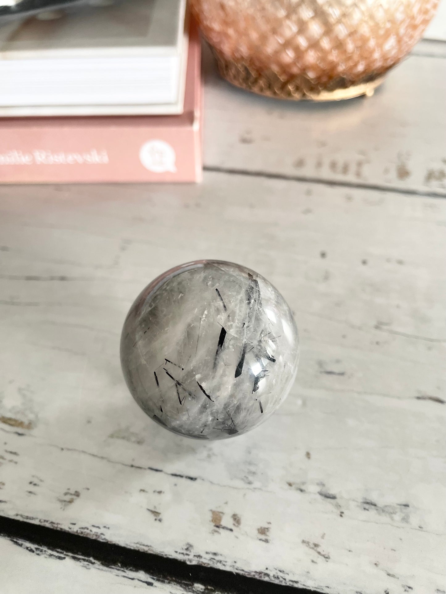 Tourmaline In Quartz Sphere Includes Holder