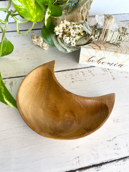 Crescent Moon Wooden Trinket Bowl