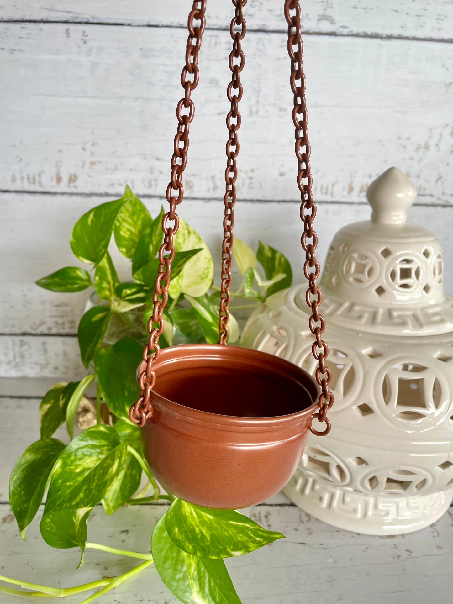 Copper hanging herb bowl