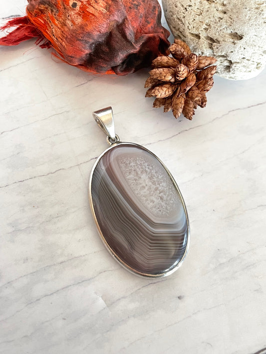 Natural Agate Silver Pendant