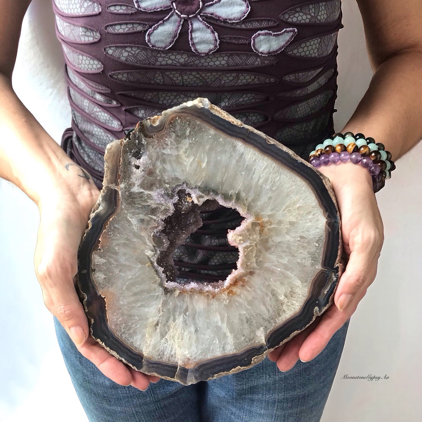 Agate/Amethyst Druzy Slab includes stand ~ 2.5kgs