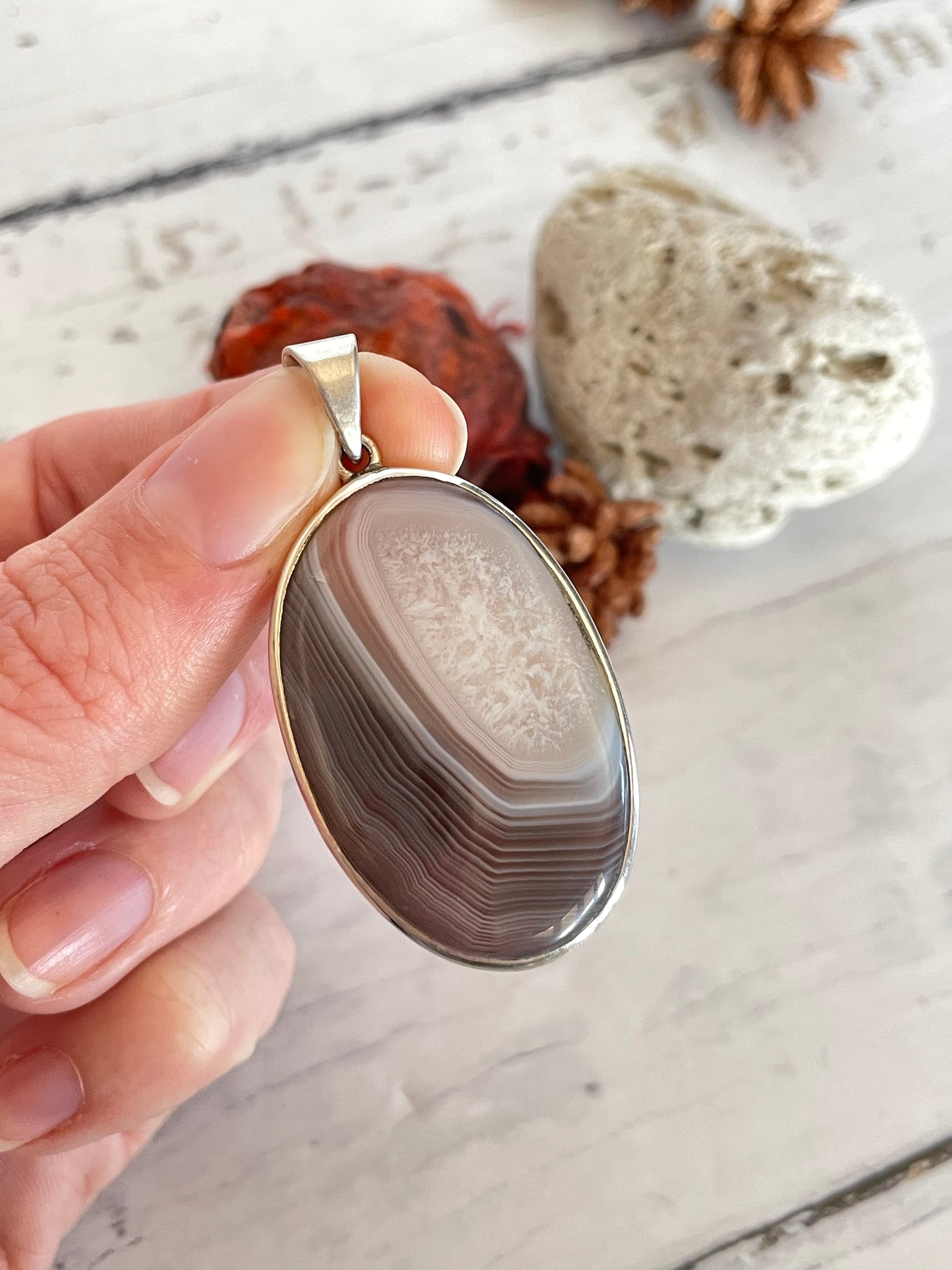 Natural Agate Silver Pendant