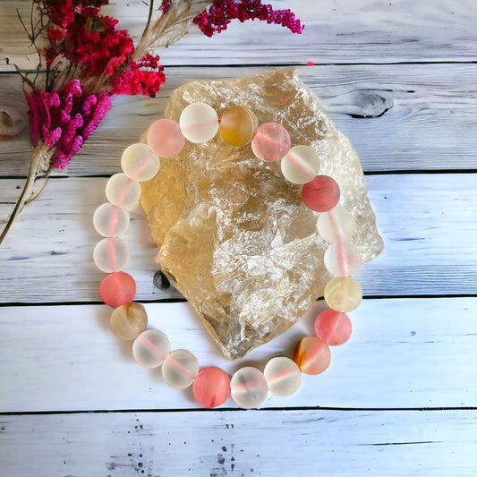 Frosted Mixed Cherry Quartz Healing Bracelet ~ ALL HEALER