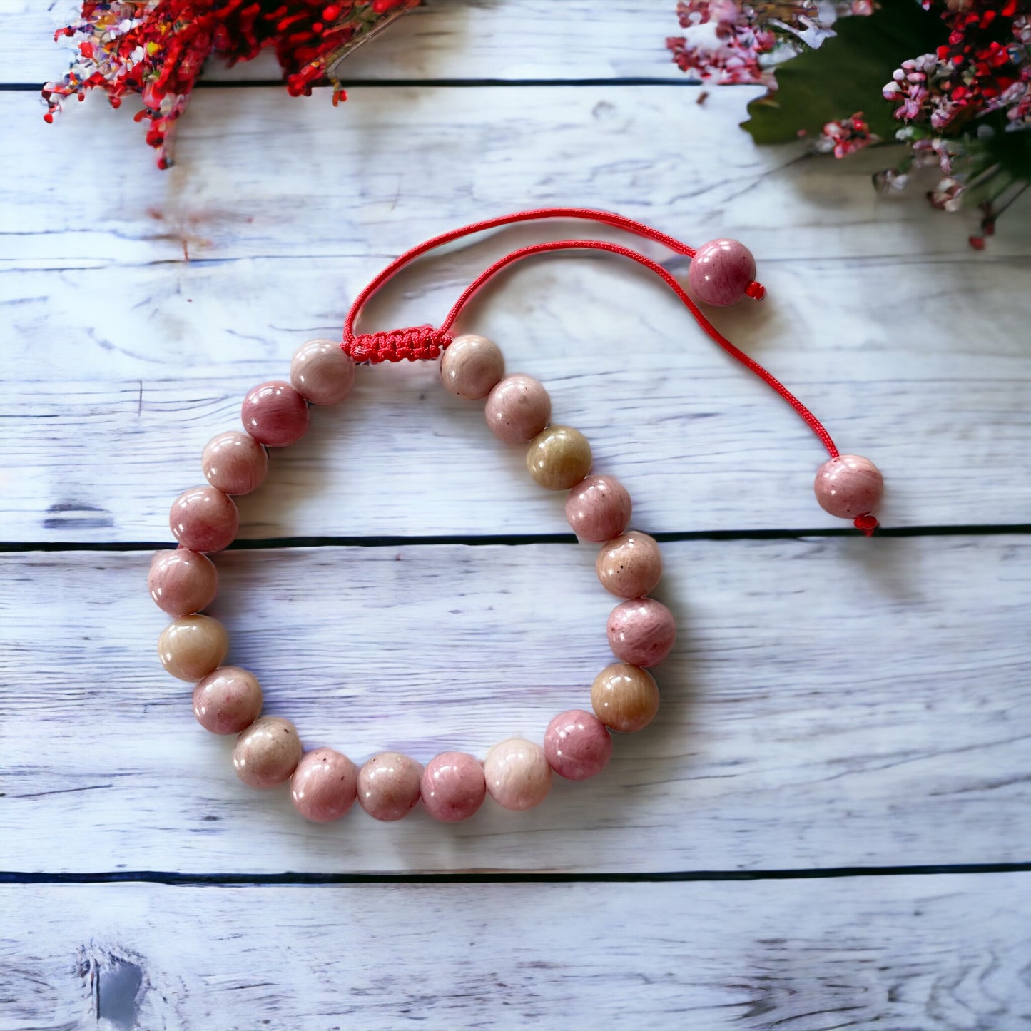 Adjustable Macrame Bracelet ~ Rhodochrosite