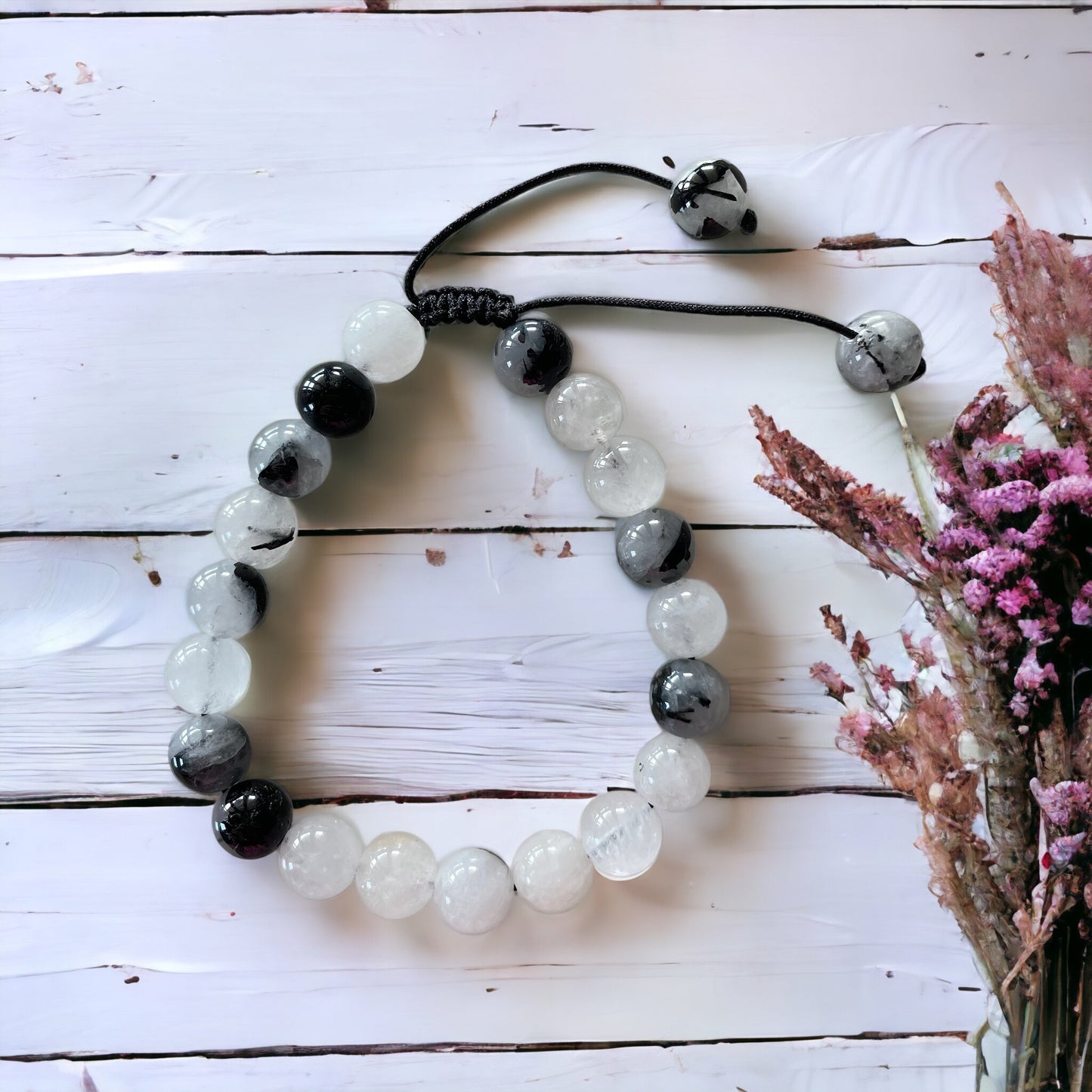 Adjustable Macrame Bracelet ~ Tourmaline in Quartz