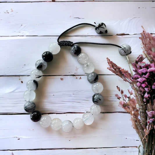 Adjustable Macrame Bracelet ~ Tourmaline in Quartz