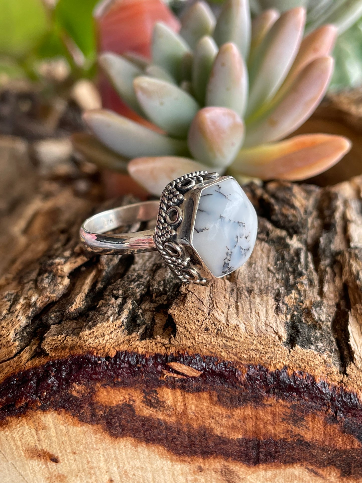 Dendritic Opal Silver Ring