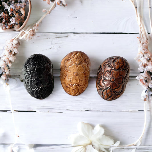 Leather Mandala Flower Ring