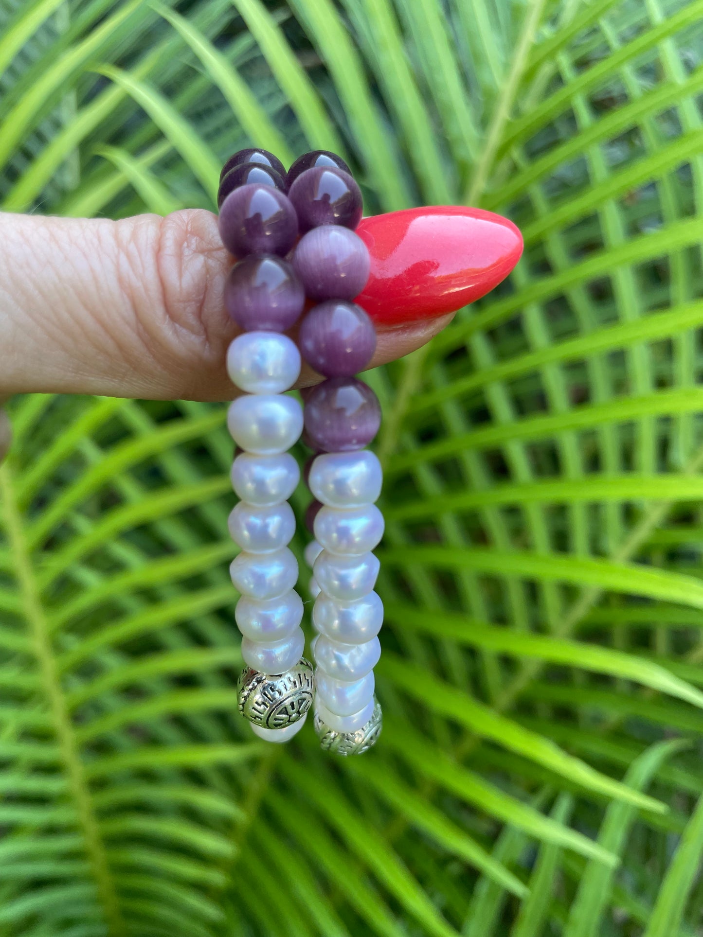 Purple Cats Eye/Pearl Bracelet