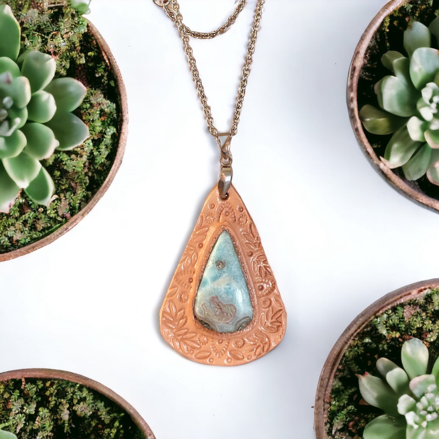 Leather Larimar Pendant with necklace