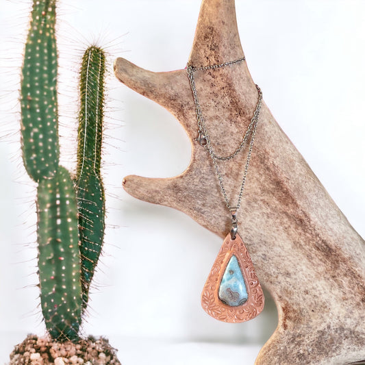 Leather Larimar Pendant with necklace