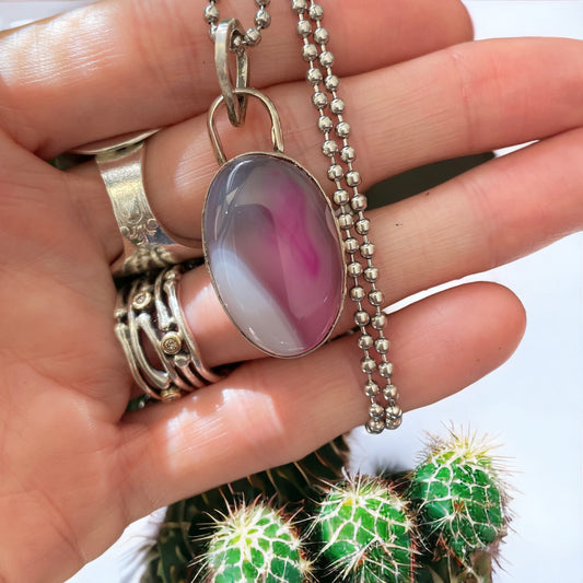 SweetGrass Studio ~ Pink Agate Pendant/Chain