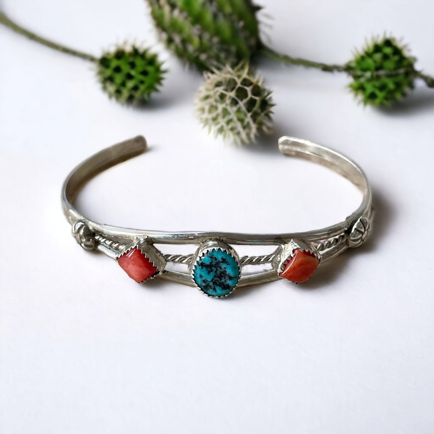 Navajo Cuff ~ Turquoise with Coral