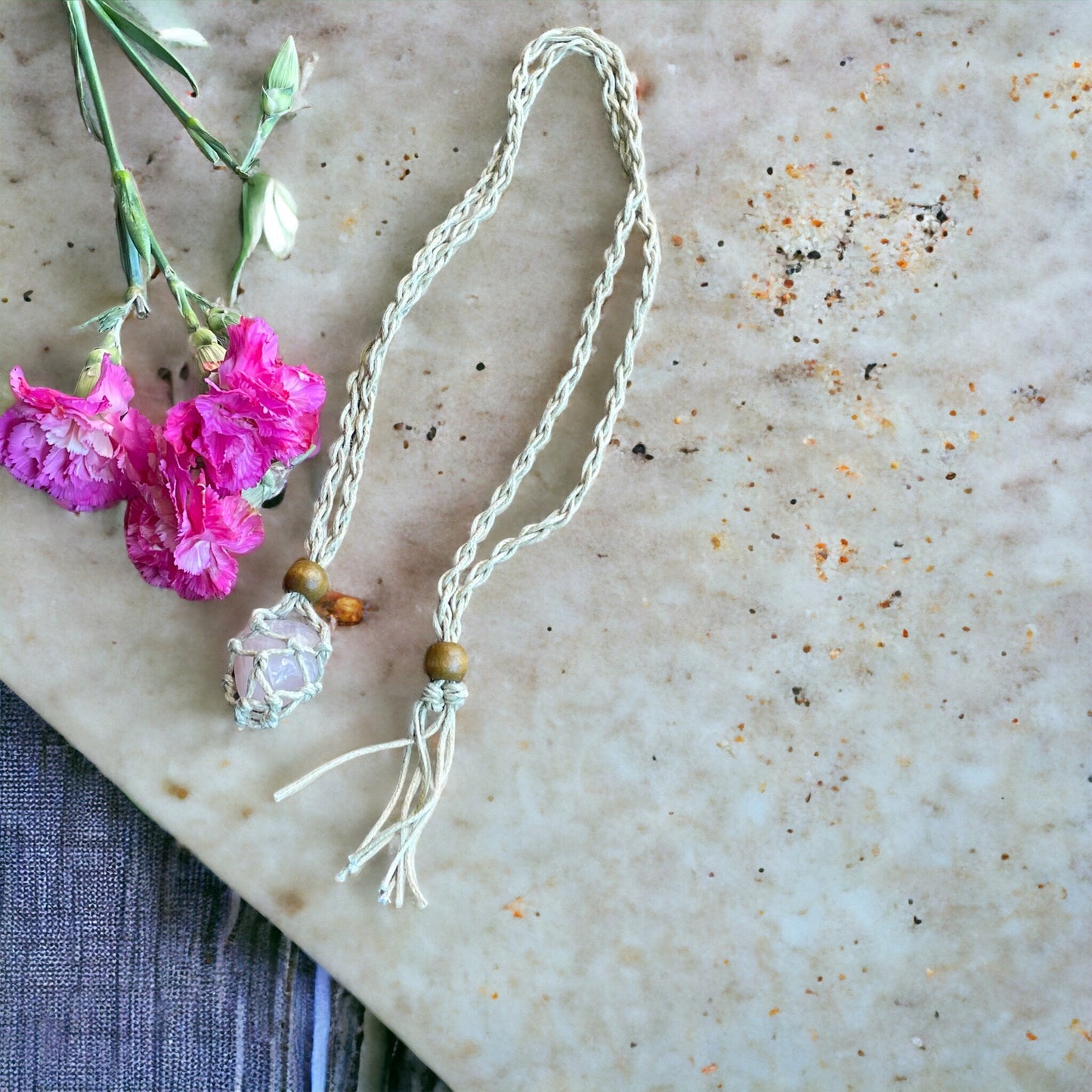 Macrame Necklace ~ Rose Quartz ~ Love