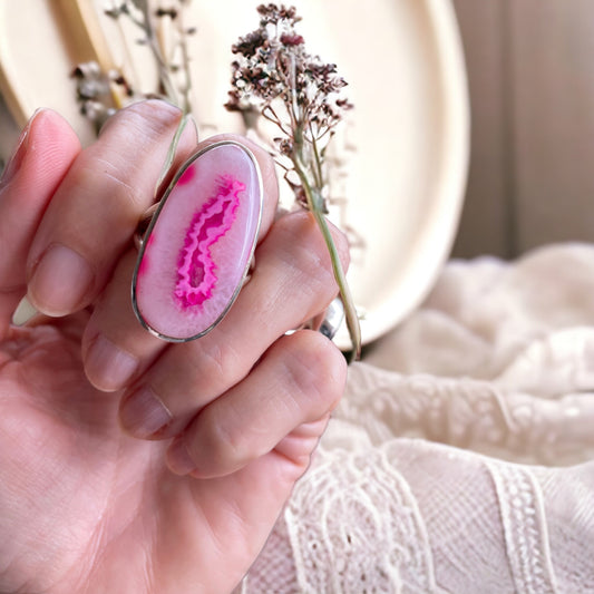 Sam ~ Pink Agate Silver Ring