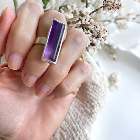 Sam ~ Amethyst Faceted Silver Ring