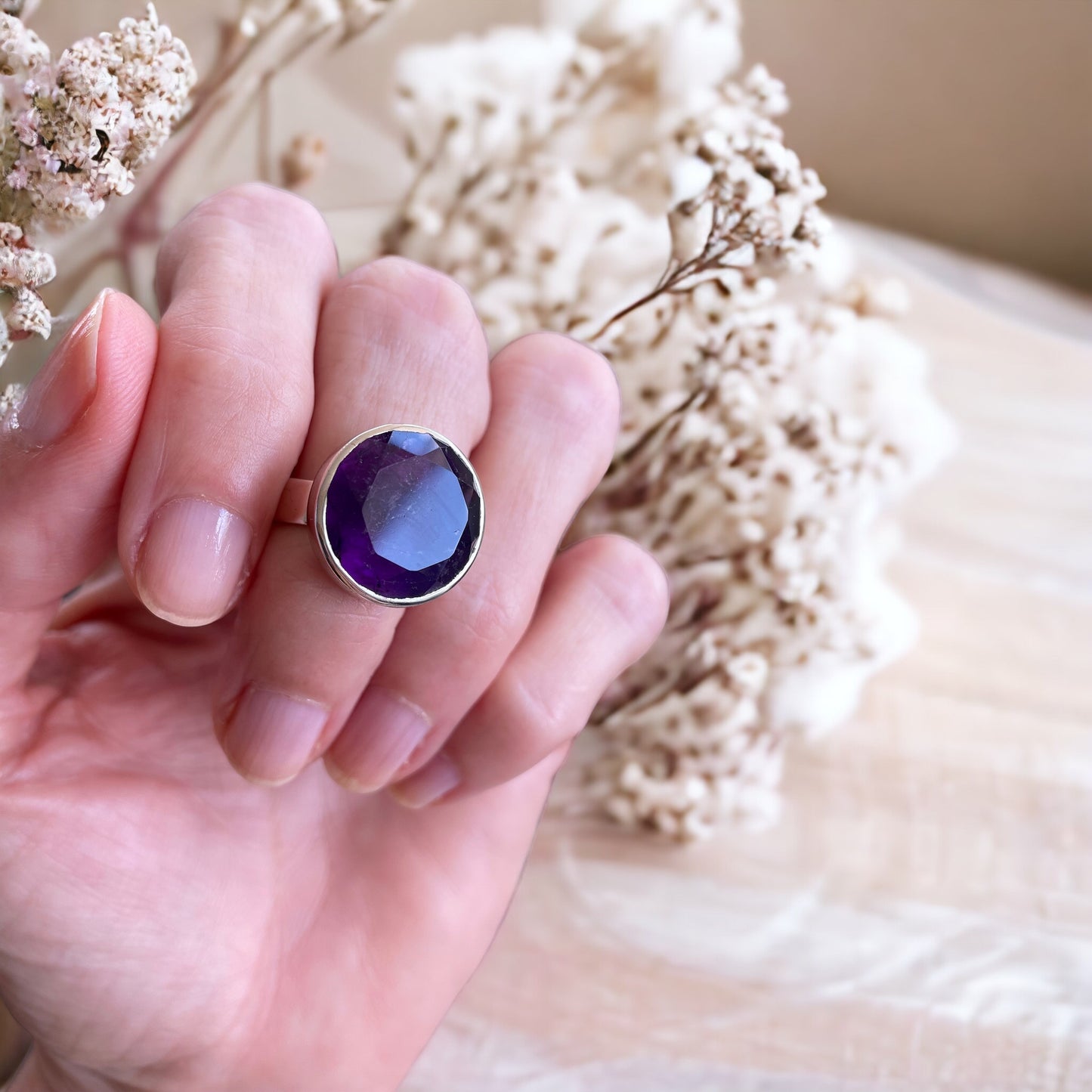 Sam ~ Amethyst Faceted Silver Ring