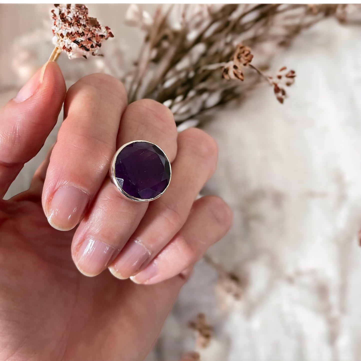 Sam ~ Amethyst Faceted Silver Ring