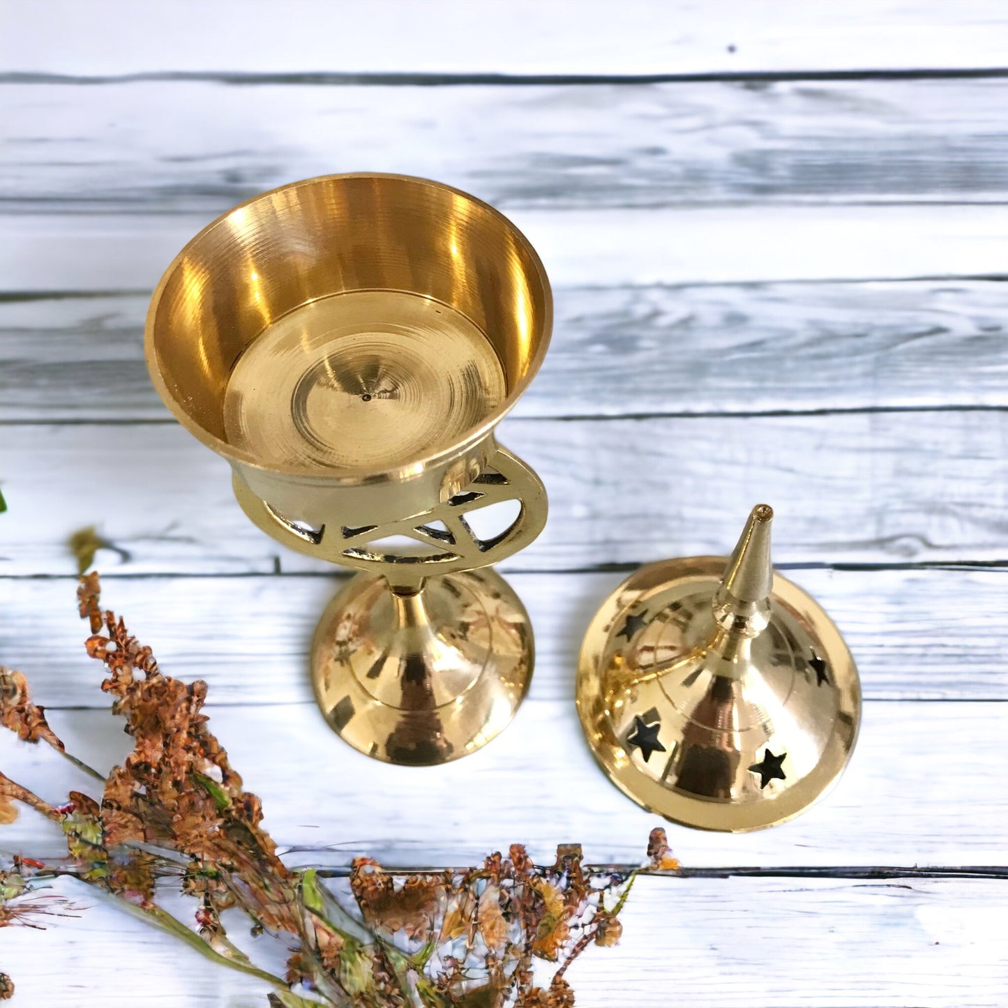 Brass Candle Tealight/Incense Burner ~ Pentacle