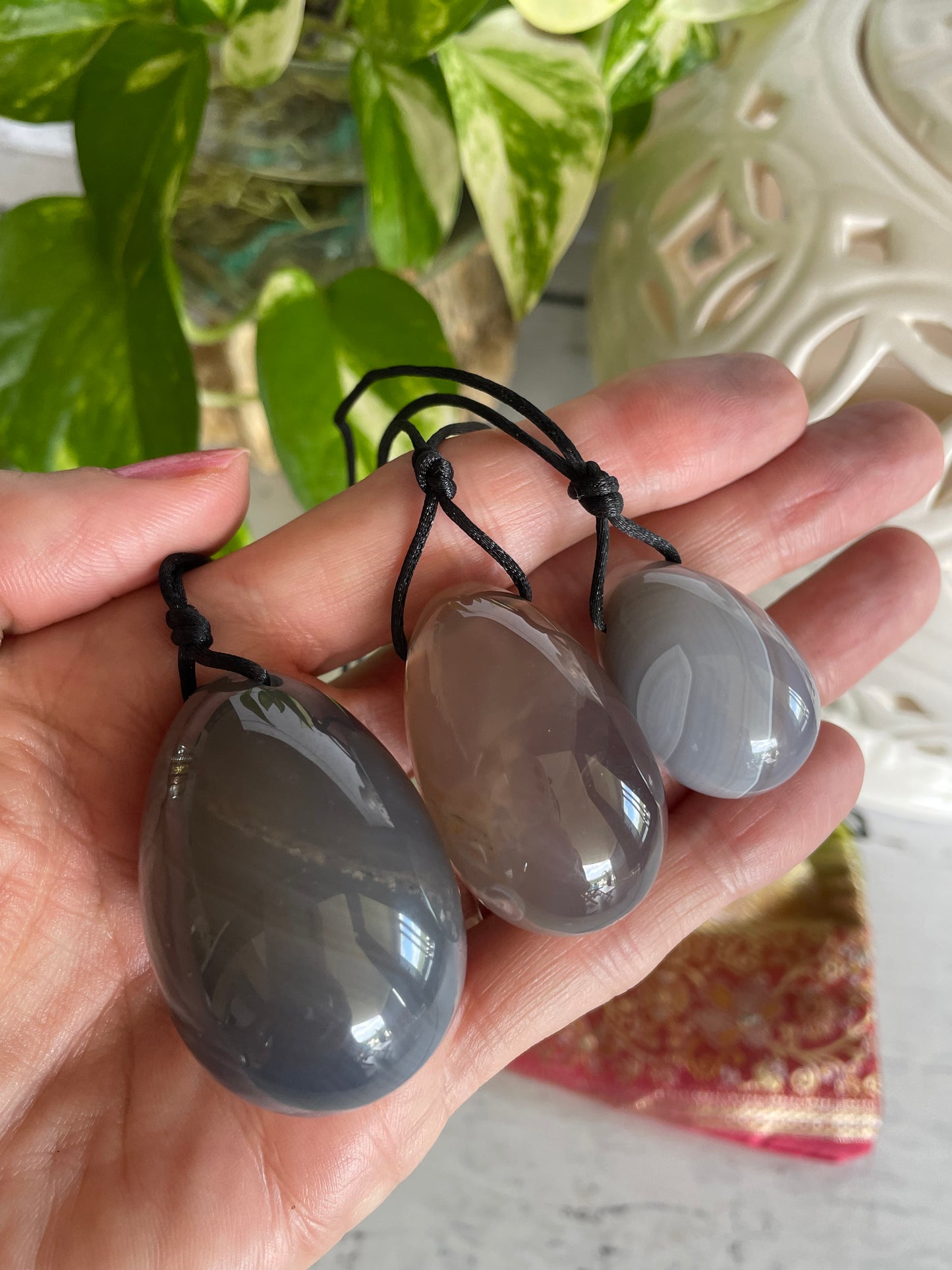 Yoni Eggs ~ Agate Set of 3 with Sari pouch