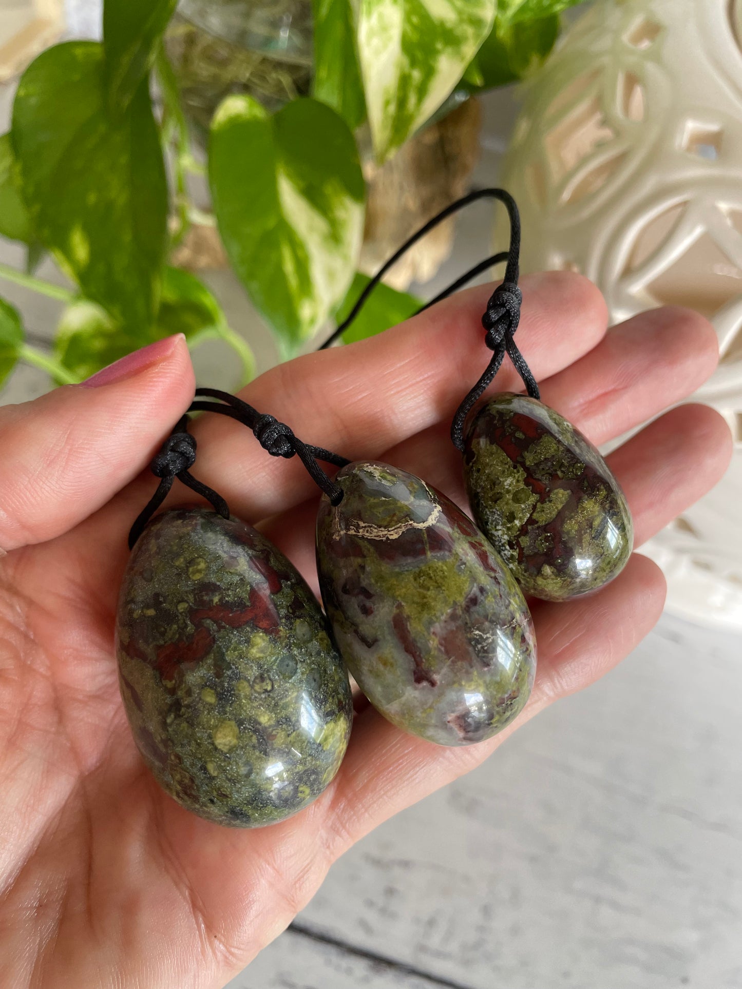 Yoni Eggs ~ Dragons Blood Jasper Set of 3 with Sari pouch