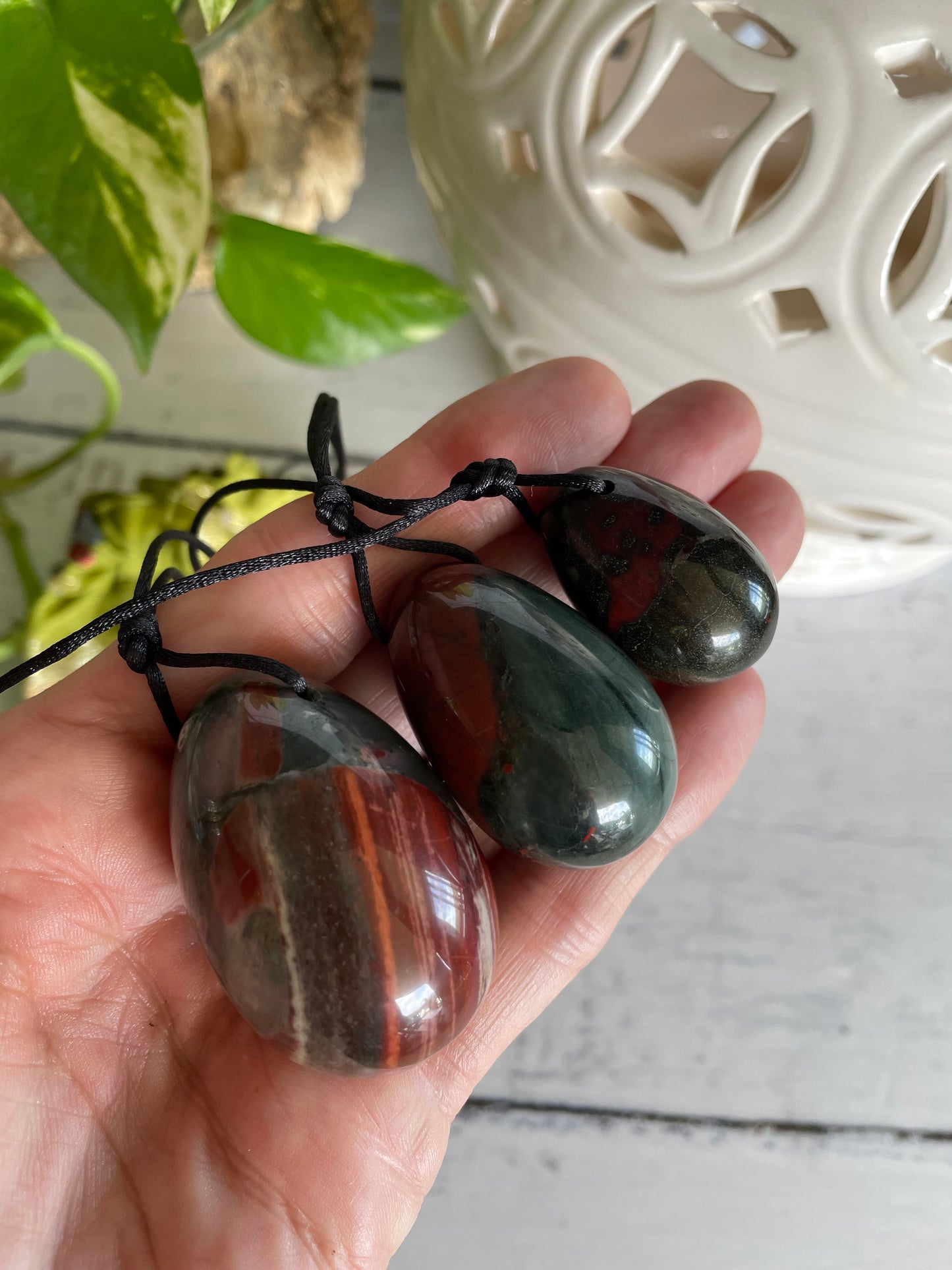 Yoni Eggs ~ African Bloodstone Set of 3 with Sari pouch