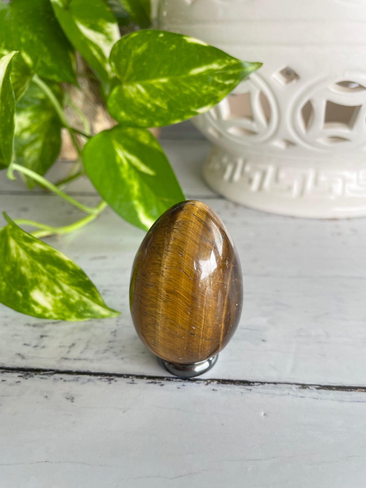 Tigers Eye Egg Includes Hematite Ring