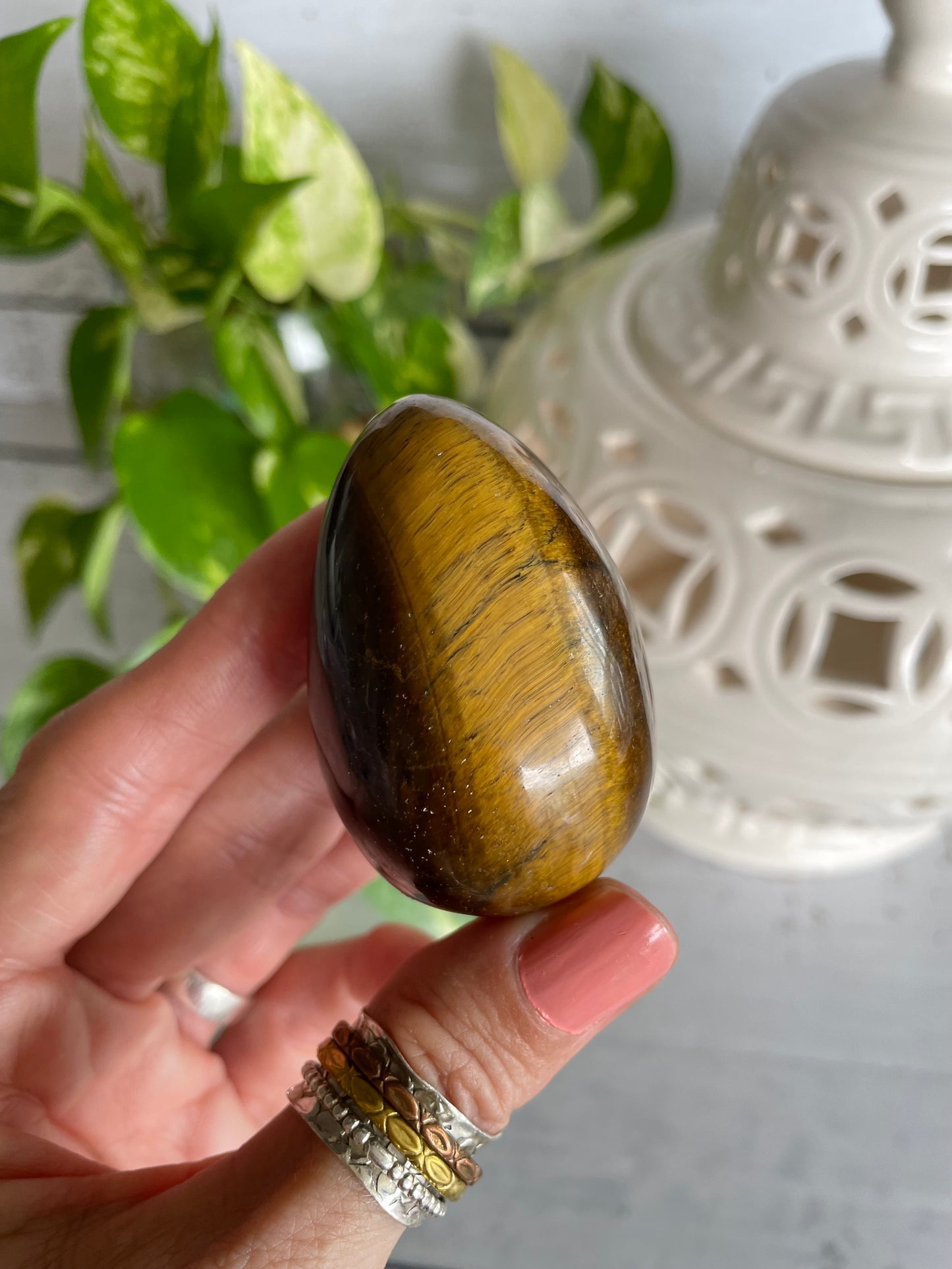 Tigers Eye Egg Includes Hematite Ring