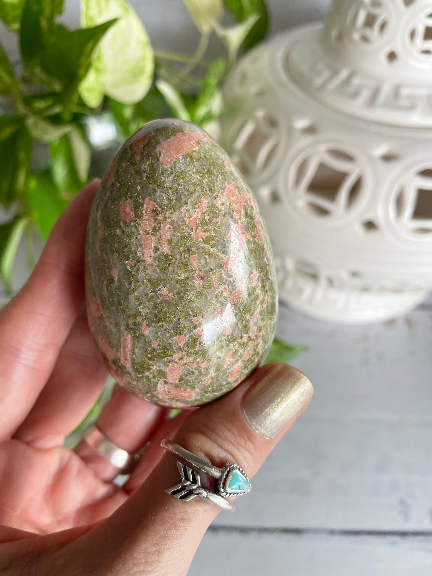 Unakite Egg Includes Hematite Ring