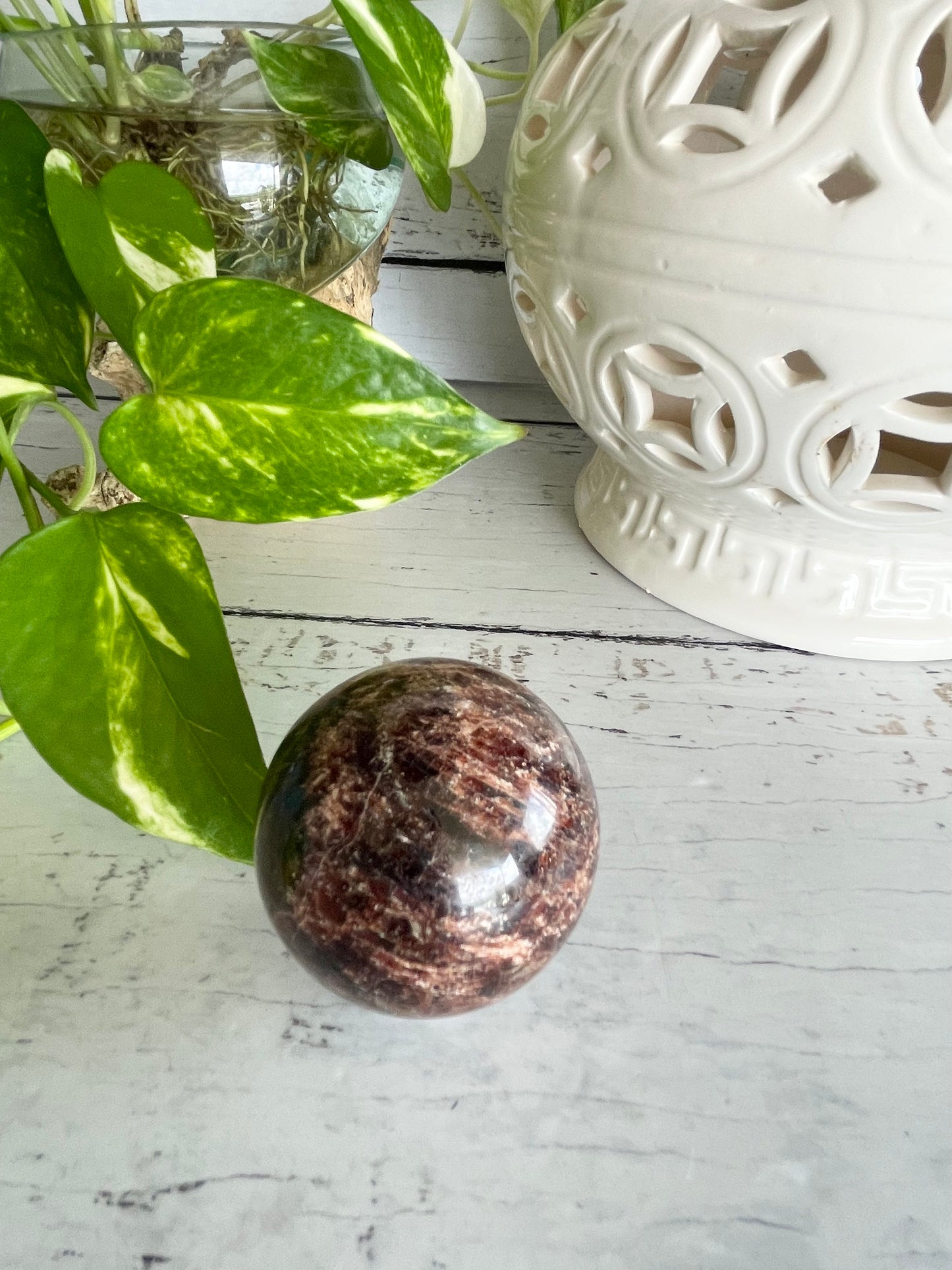 Garnet Sphere Includes Wooden Holder