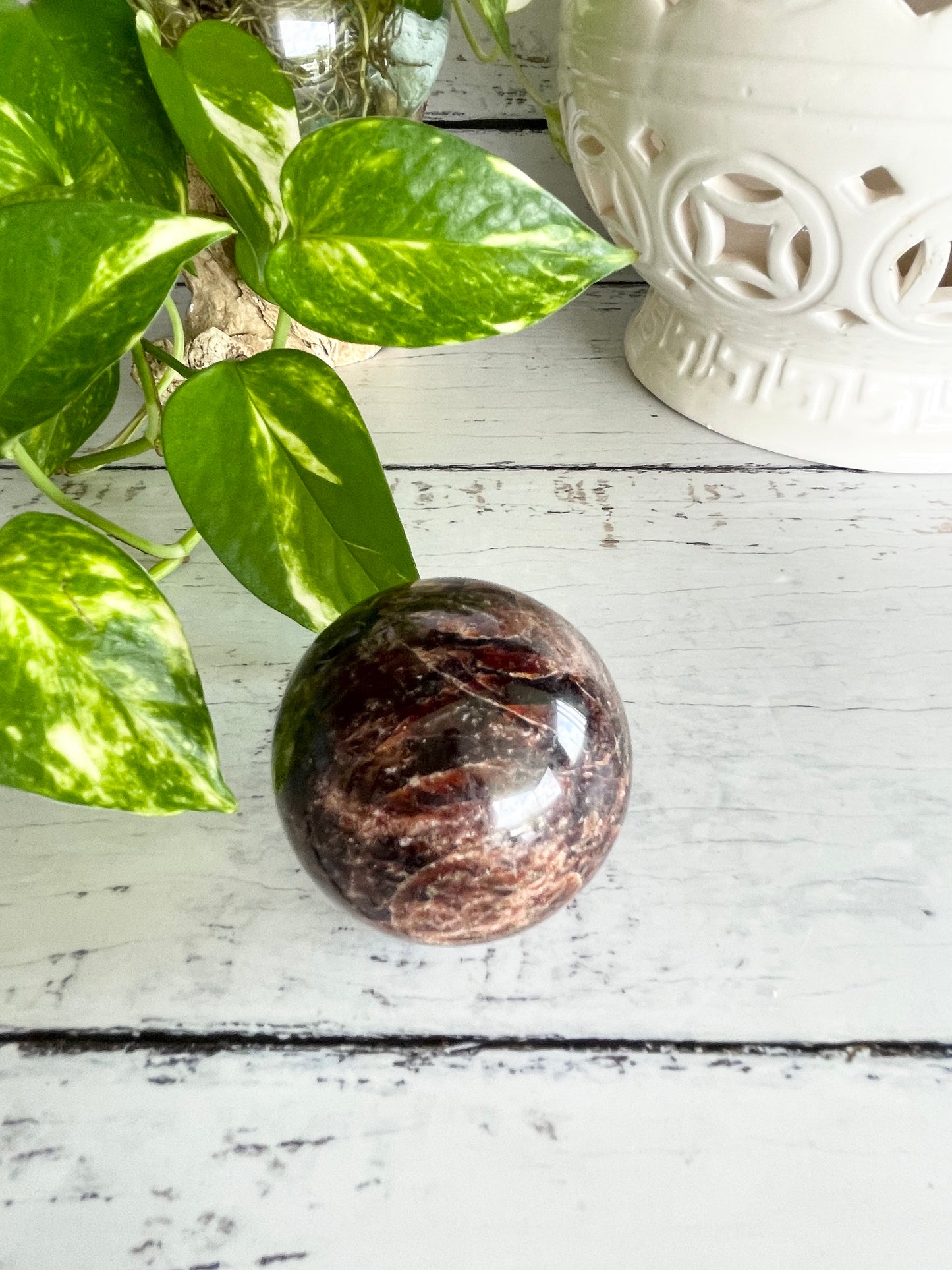 Garnet Sphere Includes Wooden Holder