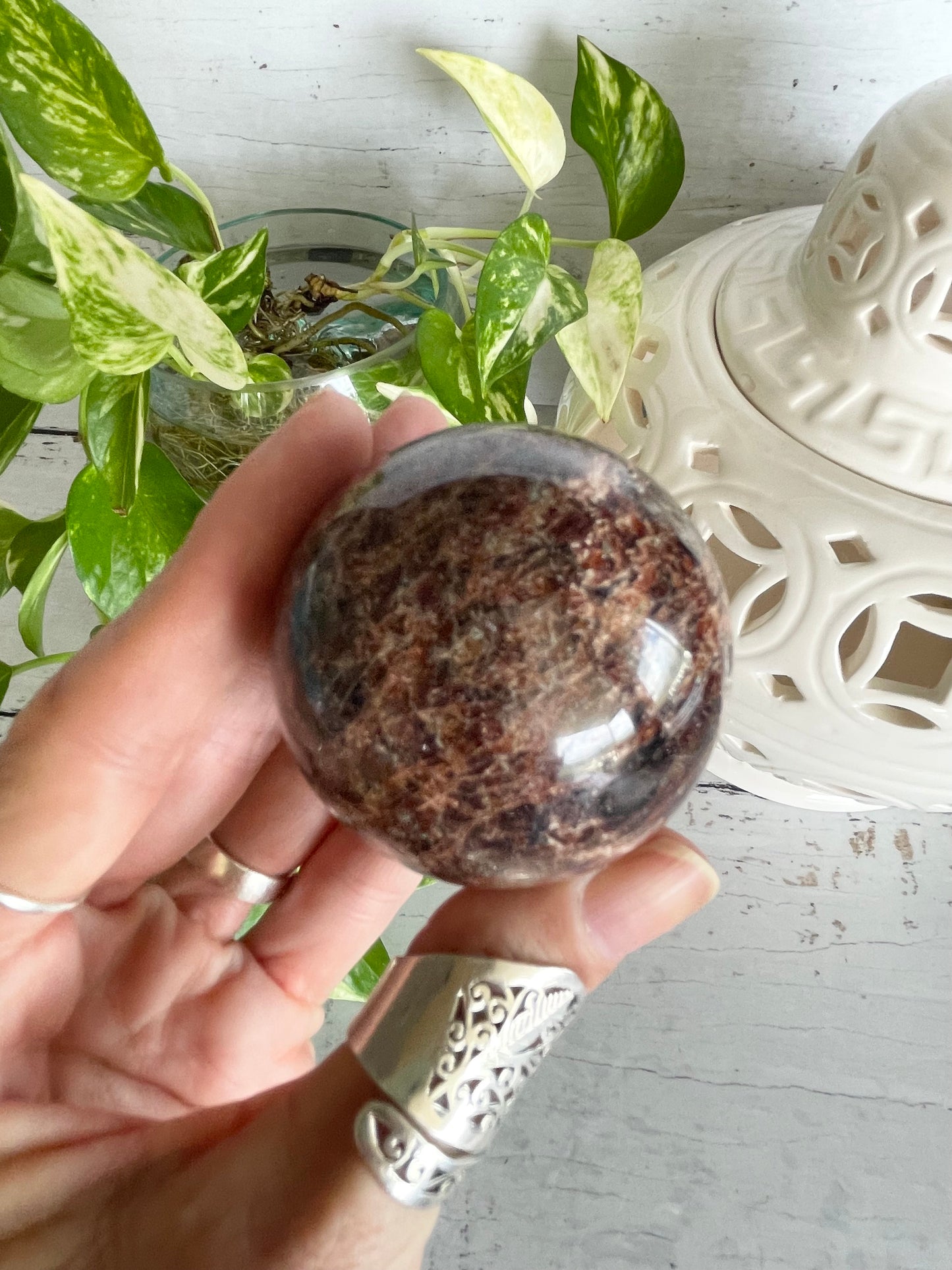 Garnet Sphere Includes Wooden Holder