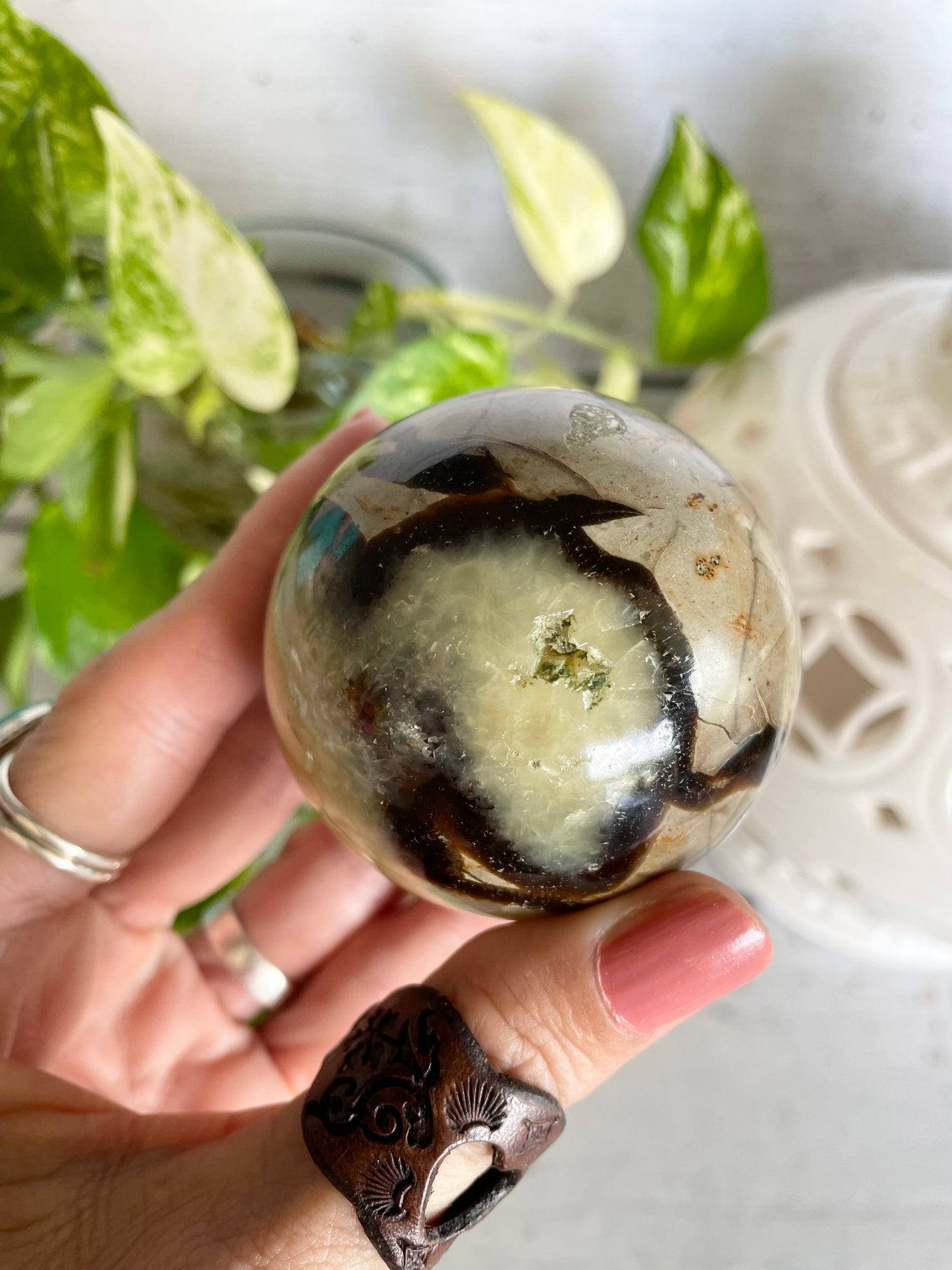 Septarian Sphere Includes Wooden Holder