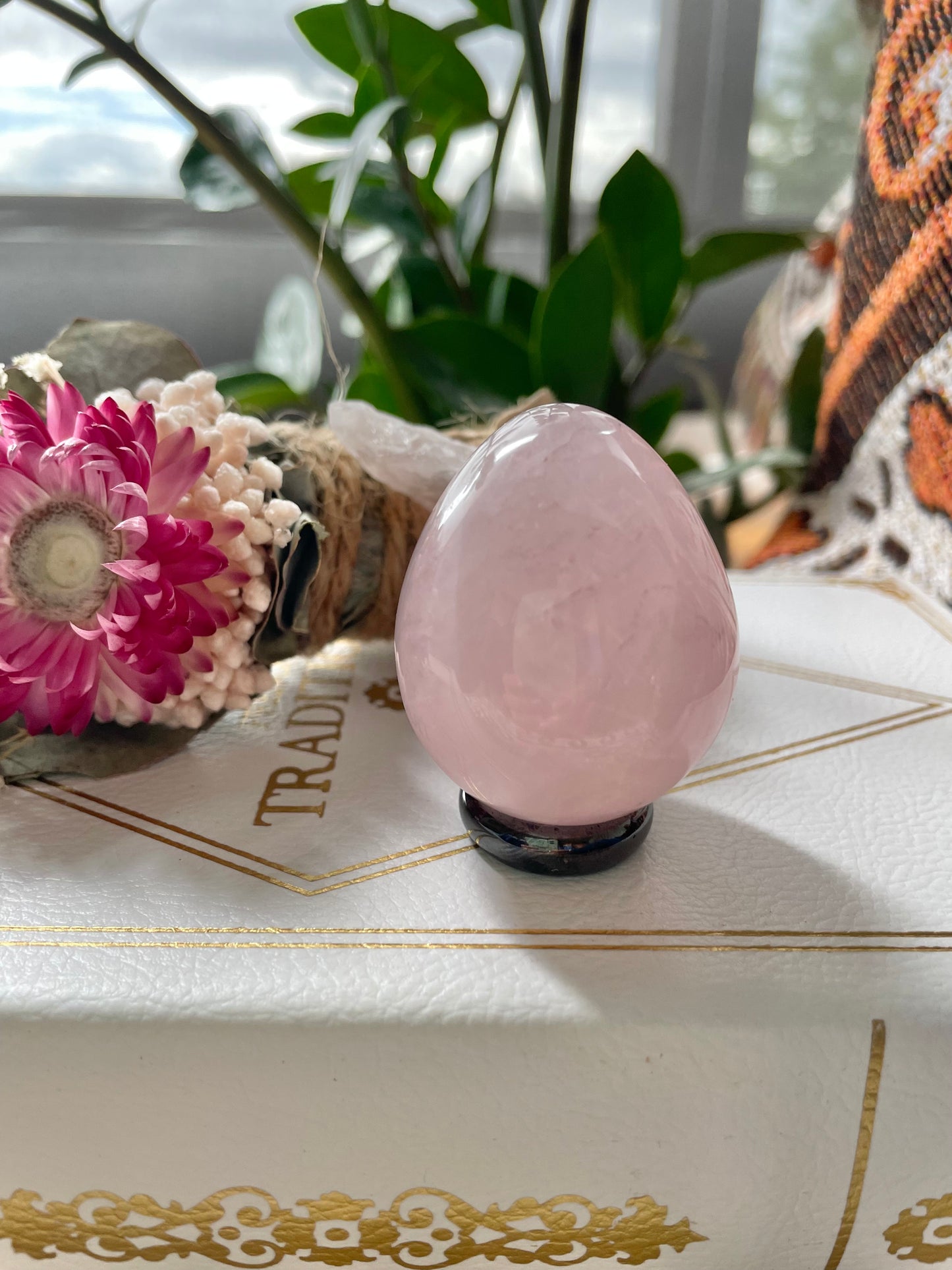 Rose Quartz Egg Includes Hematite Ring