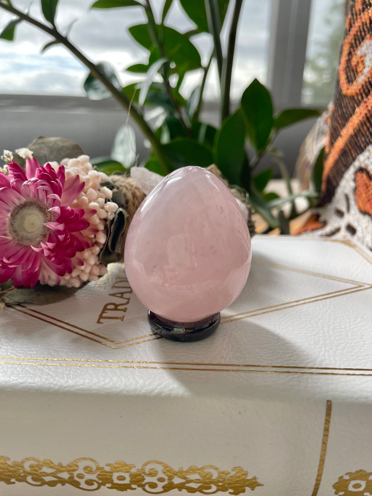 Rose Quartz Egg Includes Hematite Ring