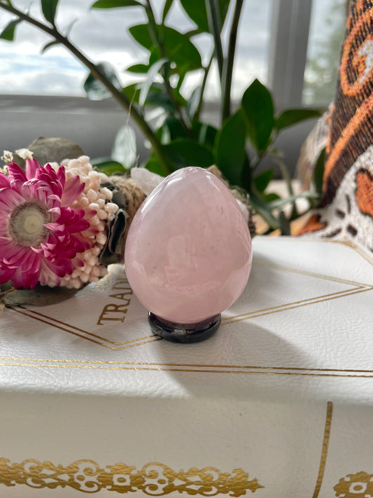 Rose Quartz Egg Includes Hematite Ring