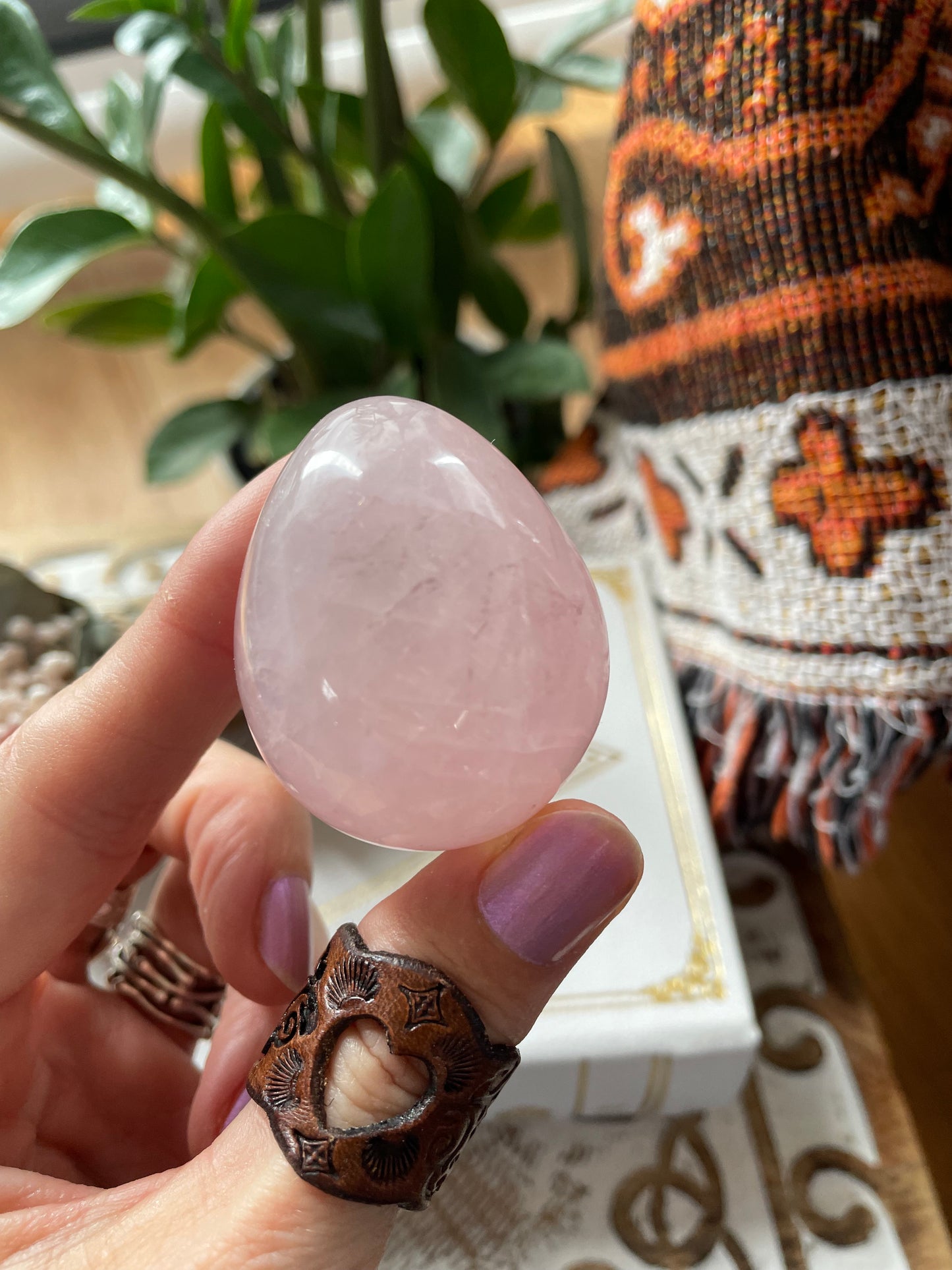 Rose Quartz Egg Includes Hematite Ring