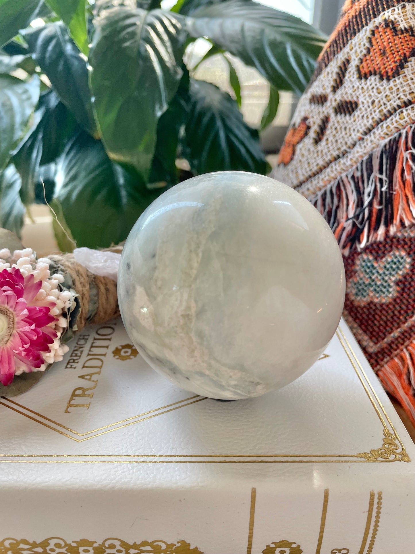 Caribbean Calcite Sphere Includes Wooden Holder