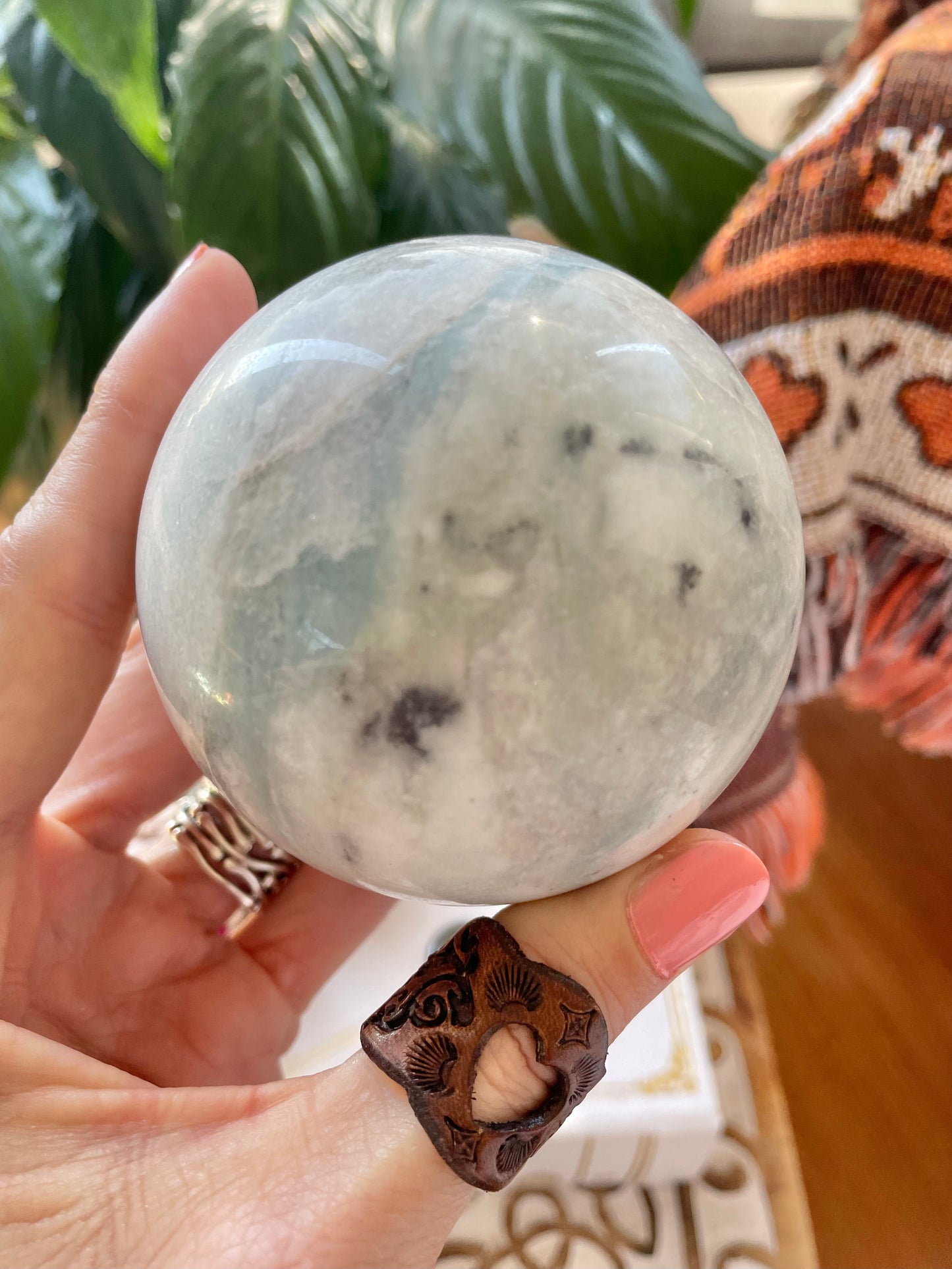 Caribbean Calcite Sphere Includes Wooden Holder